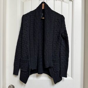 Talula Slate Grey Cashmere Blend Cable Knit Open Cardigan with Pockets. XS